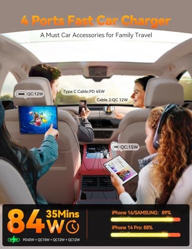 Retractable Car Charger 84W Car Charger USB C for iPhone 16 17 Pro Max Fast Charging [PD45W Dual Type C Cables] Car Accessories Cigarette Lighter Adapter for iPhone 17 Air 16 15 Pro Max, Samsung S25 - Thumbnail 5