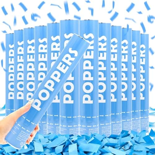 Confetti Cannon 12Pack Blue Party Popper Shooters 12 Inch Confftti Poppers for Wedding Birthday Graduation Christmas New Year Eve Party Supply Launches 20-25ft - Image 1