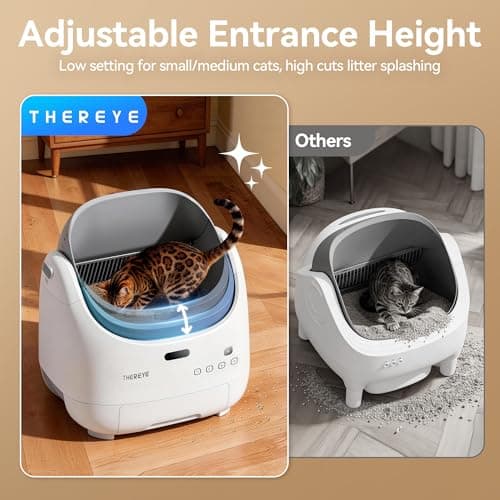 Thereye Self Cleaning Cat Litter Box, Open Top Automatic Litter Box for Multiple Cats, APP Control Smart Litter Box, Safety Sensors and Odor Control, Adjustable Entry Height Anti-Splash - Thumbnail 5