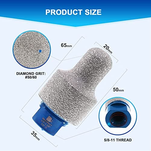 Diamond Finger Milling Bits,BRSCHNITT 20mm-35mm Dry Core Drill Bit with 5/8-11 Thread for Enlarging Shaping Existing Holes of Porcelain Tile Ceramic Marble Granite Countertop - Thumbnail 2