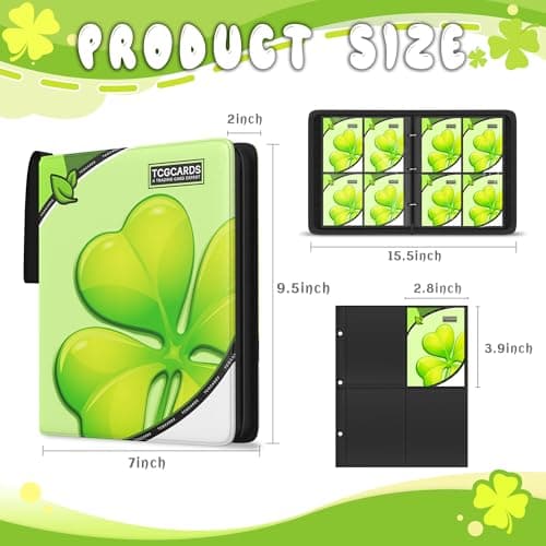 Trading Card Binder 4 Pocket, Card Binder 400 Pockels Card Book Holder Cards with 50 Removable Sleeves, 3-RingZip Design MTG/TCG/Sport Collectible Trading Card Albums Gifls for Boys and Girls (Leaf） - Thumbnail 2