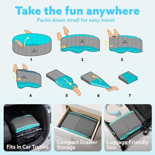 SLOOSH Foldable Dog Kiddie Pool - Portable Hard Plastic Doggie Swimming Pool, Anti-Slip Collapsible Pets Bath Tub Suitable for Kids Toddler Indoor Outdoor Backyard Use (Gray, 63" x 12") - Thumbnail 6