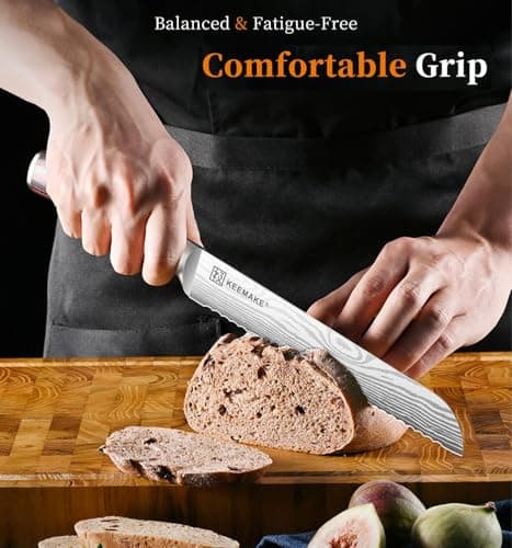 KEEMAKE Bread Knife, 8 Inch Serrated Bread Knife for Homemade Bread Ultra Sharp High Carbon Stainless Steel Blade, Professional Bread Cutting Knives for Sourdough Bread, Bagels, Cake - Thumbnail 2