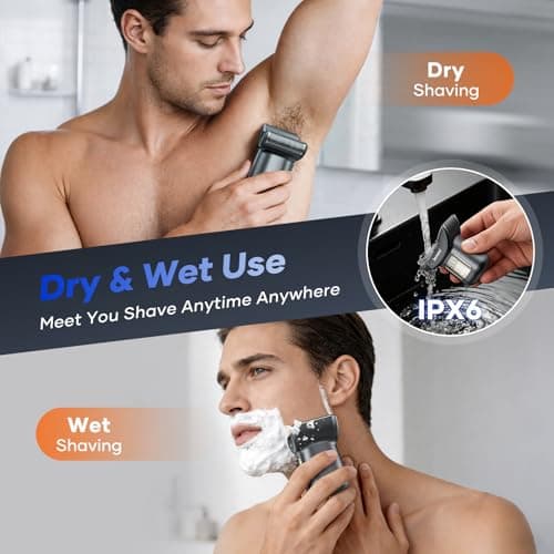kensen Back Hair Trimmer – 2-in-1 Dual Blade (Foil + T-Blade) LED Power Display IPX6 Waterproof Type-C Fast Charging Extendable Handle for Men’s Body Grooming for Back Chest Shoulders Foot Hair - Thumbnail 6
