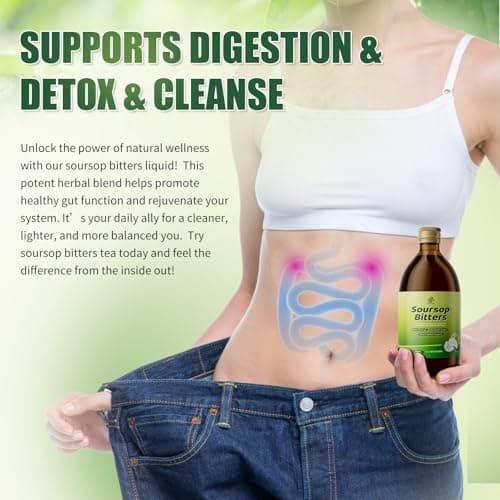 Soursop Bitters Liquid for Digestive Health,Gut Detox&Cleanse,Antioxidant,Immune Support,Skin Health-Pure 15 Herb Guanabana Tea with Black Seed,Moringa & Turmeric,98% High Absorption,Non-GMO 16 fl oz - Thumbnail 4