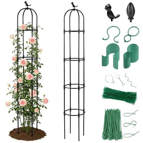 Lancisism Garden Obelisk Trellis for Climbing Plants Outdoor - 6.3 Ft Plant Support Round Trellis for Potted Plants Indoor - Rustproof Plastic Coated Tomato Cage for Vines Flowers Fruits Vegetable - Image 1