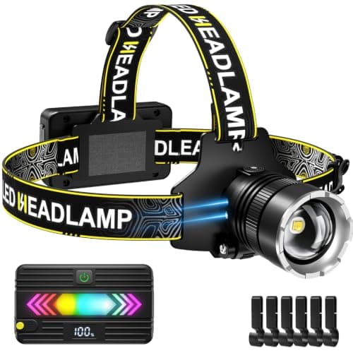 SPK 90000LM Super Bright Headlamp Rechargeable with Motion Sensor, 5 Modes Head Lights for Forehead, Waterproof Head Lamp for Camping, Outdoor & Hard Hat, Detachable Power Pack & 13 Taillight Modes