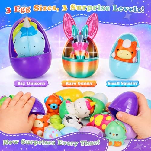 24PCS Prefilled Easter Eggs with Toys Inside - Gumball Machine Style Easter Egg Hunt Game with Mixed 3 Surprise Egg Sizes, Toy-Filled Easter Eggs for Kids, Easter Gifts, Party Favors & Basket Stuffers - Thumbnail 4