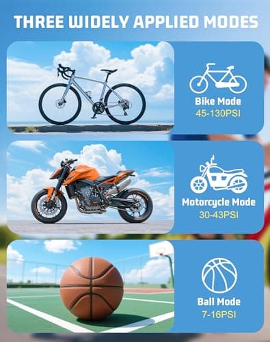 ENLEE Mini Electric Bike Pump, Portable Rechargeable Bike Pump with Gauge, 130PSI Fast Inflate Digital Bike Air Pump with Presta & Schrader Valve for MTB Road E-Bike, Motorcycle, Ball, Auto Stop - Thumbnail 5