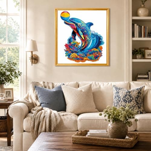 Hopelucr Wooden Puzzles for Adults and Kids, Playful Dolphin Wooden Jigsaw Puzzle 200 Pieces, Unique Shaped Wooden Puzzles, Birthday Gift for Family Game Night Home Decor 11 * 9.4in - Thumbnail 6