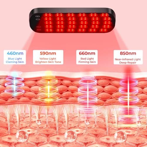 Red Light Therapy Panel, 460/590/660/850nm 4-Color Light Mode, 120 LEDs Facial Infrared Light Therapy Devices with Lighted Makeup Mirror, Timer, Portable Red Light Therapy for Face, Body, Pain Relief - Thumbnail 2