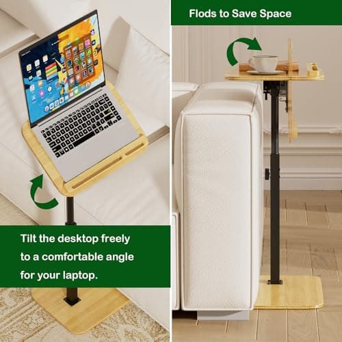 promitop TV Tray Side Table for Couch - Set of 2 Adjustable Height Rotating C Table End Table Laptop Desk for Sofa, Perfect for Eating Working Reading, Fits Small Spaces - Thumbnail 3