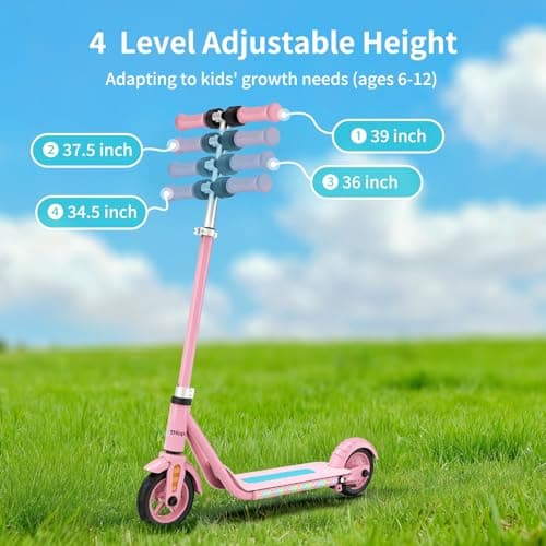 Electric Scooter for Kids Ages 6-12, 150W Hub Motor, Colorful Lights, LED Display, Dual Brake System, 4 Height Adjustable Electric Scooter, Best Gifts for Kids, Pink - Thumbnail 3