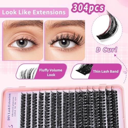 Lash Clusters Wispy 9-16mm 304pcs Volume Lash Extensions D Curvature Individual Lashes DIY Eyelash clusters Lashes fluffy false eyelashes(80D,0.07,9-16mm) - Thumbnail 3