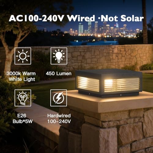PAKEDANDUN Outdoor Post Lights, 11.81" Column Pillar Light Hard Wired, Modern Fence Posts Lamp Waterproof 3000K Warm LED Lighting Lantern with E26 Bulb for Patio Driveway Garden Decoration - Thumbnail 3