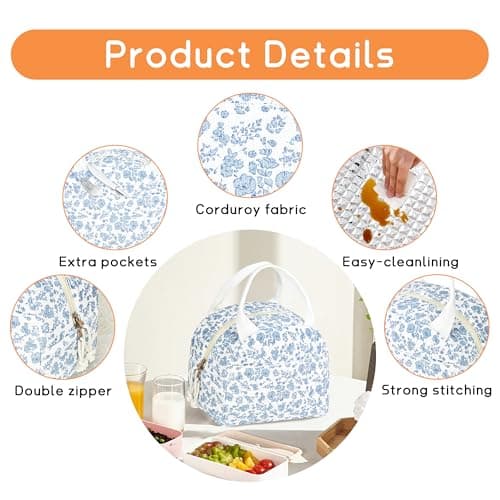 GISMTR Lunch Bag for Women Insulated Lunch Box Cute Corduroy Lunch Tote Bags Reusable Large Capacity Cooler Bag for Travel Work Picnic - Thumbnail 5