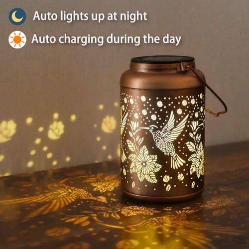 Mothers Day Gifts for Mom Grandma - Birthday Day Gifts for Women, Garden Decor Solar Lantern, Home Docor Solar Lamps, Hummingbird Solar Lights Outdoor Waterproof, Decorations Outside for Yard - Thumbnail 4