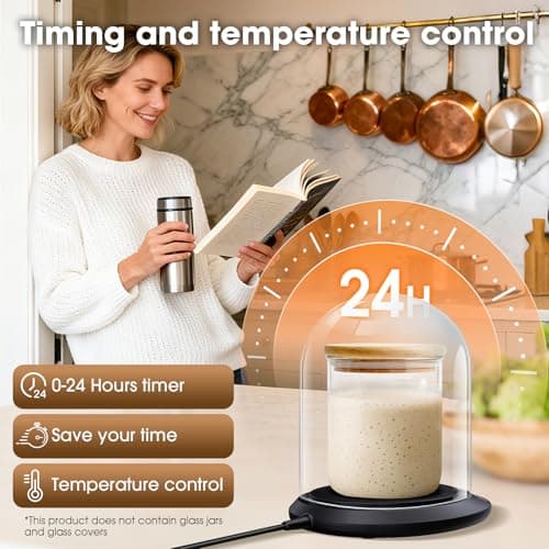 Sourdough Starter Warmer Mat, Precise 1°F Thermostat Control (70-120°F) Sourdough Heating Mat, Warmer for Sourdough Starter, 0-24h Timer, Auto On/Off, Memory Function (Black) - Thumbnail 6