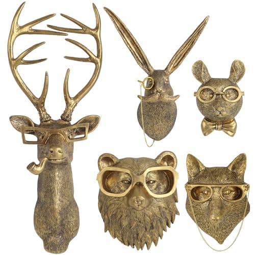 UITWMKTG 5 Pack Animal Head Wall Decor Gold Wall Sculpture Home Decor for Office Bedroom Modern Decor for Men Women - Image 1