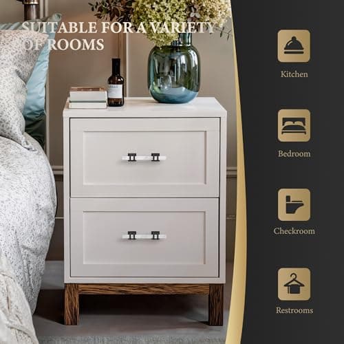Haliwu 10 Pack White Marble Grain Cabinet Pulls, 5 inch Black Kitchen Handles, 2 Tone Solid Square Dresser and Drawer Hardware - Thumbnail 2