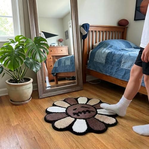 Shovagy Trippy Happy Face Rug Cool Rugs Tufted Quick Dry Bath Mats for Bathroom Non Slip Bath Mat Water Absorbent 2FT Brown Bathroom Rugs Halloween Gothic Ghost Skull Horror Decor Carpet - Thumbnail 6