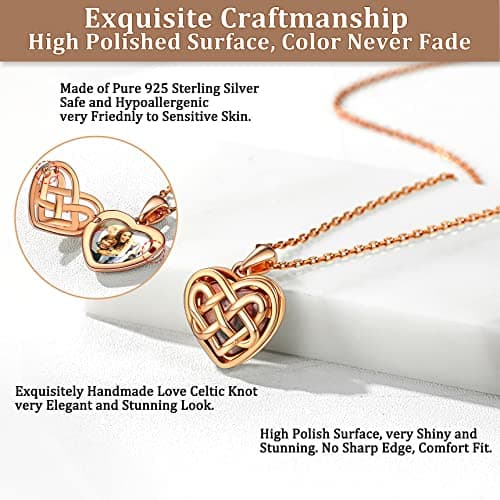 Bestyle Silver Heart Locket Rose Gold Plated Celtic Knot Pendant Necklace Memorial Message Photo Locket Necklace for Women, Love Statement Necklace Gift, 18“+2” Chain - Thumbnail 5