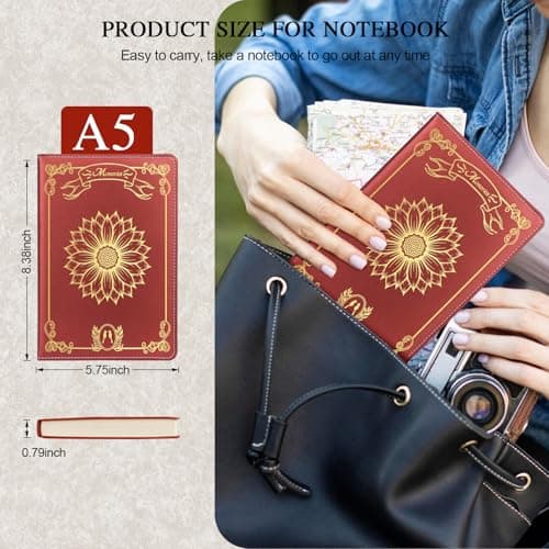 QDWXDEL Journal for Women,A5 Hardcover Leather Journal - 200 Pages Premium Paper Notebook,Sunflower Journal Notebook for School, Work (Sunflower Red) - Thumbnail 2
