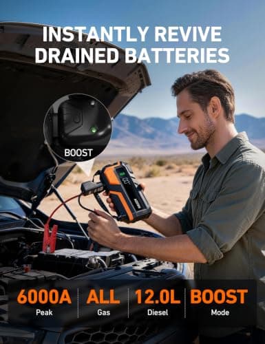 AstroAI M10 6000A 150PSI Car Jump Starter with Air Compressor - 12V Portable Battery Booster (All Gas/12.0L Diesel), Smart Tire Inflator, Heavy-Duty Jumper Cables, Power Bank, LED Light, Storage Case - Thumbnail 2