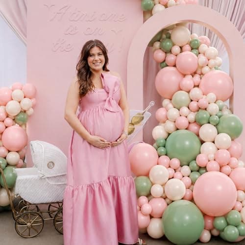 Pink and Sage Green Balloons Arch Kit, 140Pcs Pastel Sage Green Pink Sand White Balloon Garland Arch Kit for Wedding Bridal Shower Spring Birthday Party Decorations - Thumbnail 2