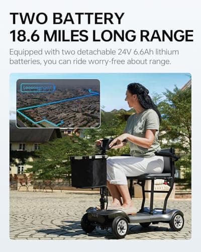 Mobility Scooter PAISEEC D3 Lightweight Mobility Scooter for Senior, 39.7 lbs Folding Mobility Scooters with 2 Batteries, All Terrain Travel Scooter up to 18.6 Miles Airline Approved Mobility Scooters - Thumbnail 5