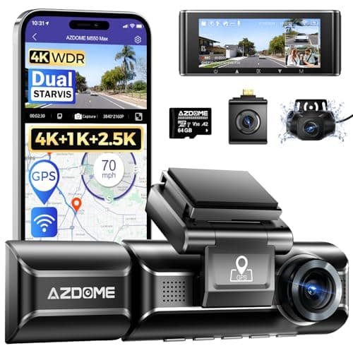 AZDOME M550 Max 4K 3 Channel Dash Cam, Dual STARVIS Sensors, 4K+2.5K+1080P Front and Rear Inside Triple Car Camera, Built-in WiFi GPS, 64GB Card Included, IR Night Vision, Ride Share Accessories - Image 1
