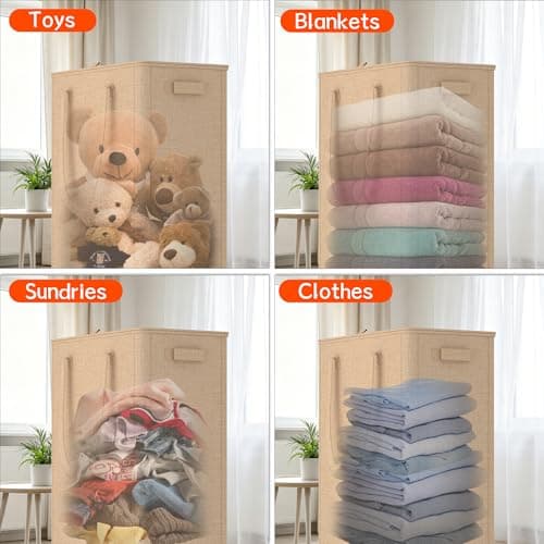 Slim Laundry Hamper with Wheels,15 Gal (55L) Rolling Laundry Basket with lid and wheels Clothes Hamper Foldable Tall Dirty Clothes Basket Sturdy Collapsible Clothes Hamper for Dorm,Laundry Room - Thumbnail 6