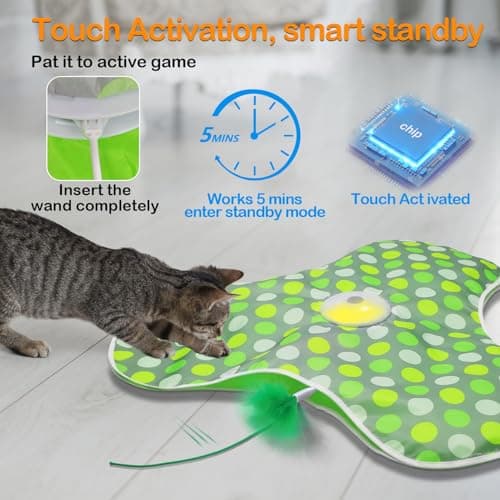 umosis Interactive Cat Toys Rechargeable,Moving Concealed Feathers,Real Mouse Squeaky,Touch Activated Cat Kitten Toy Exercise Toys for Indoor Bored Adult Cats - Thumbnail 4