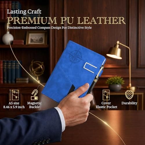 Lined Notebook Journal for Men Women, College Ruled Notebook, Hardcover Leather Journal with Pen & Gift Box, 256 Pages Thick Daily Diary, Professional Notebooks for Work, School, Business, Writing, A5 - Thumbnail 4