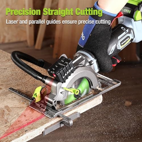 WORKPRO 20V Cordless Mini Circular Saw, 4-1/2" Compact Wireless Circular Saw 4.0Ah Battery, Fast Charger, 3 Blades, 4500RPM, Laser Guide, Max Cutting Depth 1-11/16"(90°), 1-1/8"(45°) - Thumbnail 5