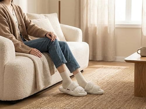 BOVTY Women's Fuzzy Open-toe Bowknot & Double-Strap Slippers, Memory Foam Non-Slip Indoor House Slides - Thumbnail 2