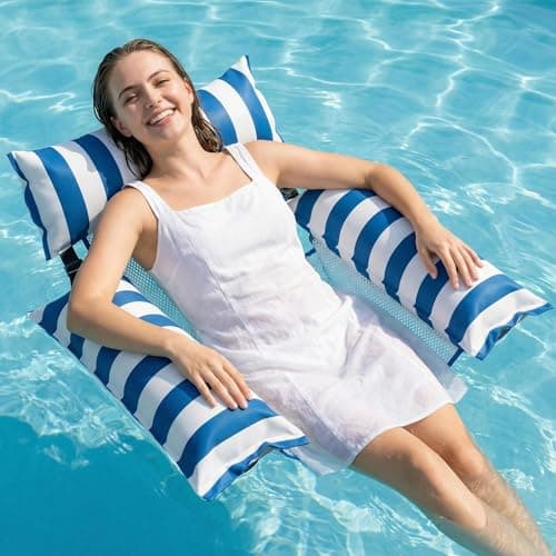 Jasonwell Inflatable Pool Floats Adult - Fabric Pool Floaties Chair Lake Beach Floating Lounger Chair Swimming Pool Noodles Water Hammock Float Mesh Party Floaty Toys Fun for Adults Heavy Duty (Blue) - Image 1
