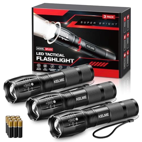 KELME 3 Pack Flashlights High Lumens, Powerful Tactical Flashlights with 5 Modes, Zoomable Small LED Flashlight Waterproof Handheld Flash Light for Home Emergencies Camping Hiking (Battery Included) - Image 1