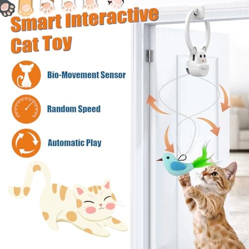 INKZOO Interactive Cat Toys for Indoor Cats, Automatic Flying Bird Feather Wand Toy for Chase Exercise Enrichment, Rechargeable Durable Safe Hanging Cat Toy for Bored Kittens & Adult Cats - Thumbnail 2