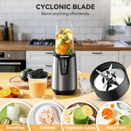 TECKNET 25000RPM Bullet Blender for Smoothies, 1000W Small Personal Nutri Blender for Protein Shakes and Smoothies, Coffee Mixer with 2 BPA-Free Cup (17oz & 10oz), Portable Countertop Grinder Kitchen - Thumbnail 3