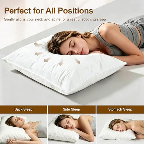 WQSPRING Goose Down Pillows Standard Size Set of 2 with 750 Fill Power, Hotel Quality Bed Pillows for Sleeping - Medium Firm Feather Pillows Ideal for Side, Back, Stomach Sleepers - Thumbnail 3