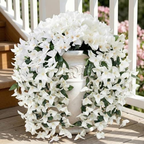 capirosa Artificial Flowers for Outdoors Fake White Bougainvillea Hanging Flower Decoration, 2Pcs Realistic Faux Silk Plants Long Trailing Vines, Spring Decor for Porch Patio Balcony Planter Yard - Image 1