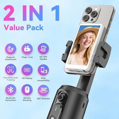 Nenong Vlog Selfie Monitor Screen Pro, Built-in Speaker and 360° Smart Face Tracking Tripod, 4.8" Rear Camera Display 4K 60fps, Portable Vlog Tool for Creators - Thumbnail 2