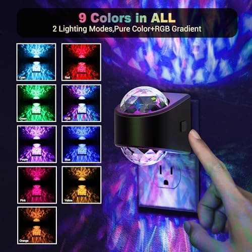 JandCase Night Lights Plug into Wall,2 Pack Star Projector RGB Night Light with 9 Color Change, Automatic Galaxy Nightlight Plug in with Light Sensor for Bathroom Hallway Room Decor - Thumbnail 2