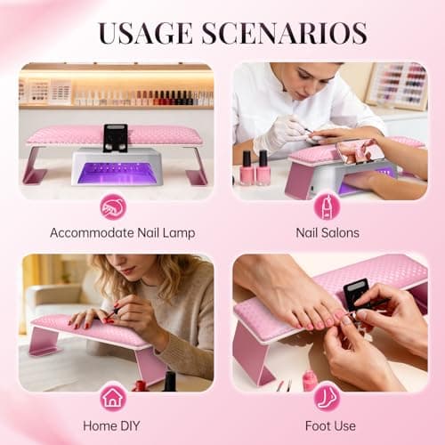 Krofaue Nail Arm Rest for Nails Tech, Ultra Stable Metal Frame with Phone Holder, Ergonomic Comfortable Premium Leather Nail Hand Rest, Large Size Fits Nail Lamp & Manicure Table, Non-Slip, Easy Clean - Thumbnail 2