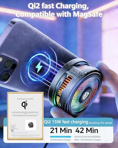 Doge&Vollar 25W Qi2 Certified Magnetic Charger with Cooling System - Phone Cooler for Gaming, Magsafe Charger for iPhone 17/16/15/14/13/12 Series - Thumbnail 2