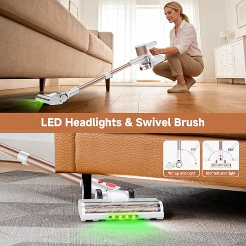 Honki Cordless Vacuum Cleaner, 500W/40Kpa Vacuum Cleaners for Home, Stick Vacuum Cordless with LED Display, Anti-Tangle & Wall Mount, 8 in 1 Lightweight Vacuum for Hard Floors Pet Hair(Gold) - Thumbnail 5