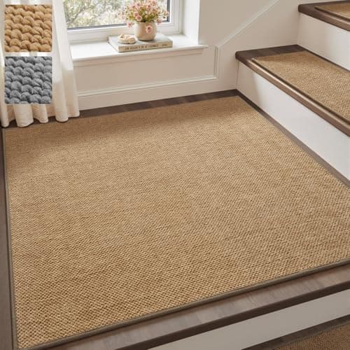 PADOOR Tufted Stair Landing Rug Non Slip Indoor, Peel and Stick Stair Treads for Wooden Steps, Square Stair Landing Mat Washable, Soft Carpet Stair Treads Reusable for Kids Pets Elders, 31"x31" Beige - Image 1
