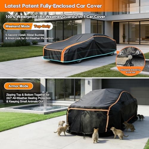 Patented Fully Enclosed Car Cover Waterproof All Weather 2-in-1 for Chevrolet Tahoe,Toyota Sienna,GMC Yukon,Lexus TX Automobiles Universal Fit SUV/MPV Length 202-212 Inch Exterior Covers 6-Layer 500D - Thumbnail 6