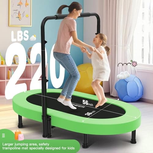 ANCHEER 56" Double Mini Trampoline for Kids, Mini Rebounder with 5-Level Adjustable Handle, Parent-Child Trampoline for Kids, Max Load 220lbs, Fun for Indoor/Outdoor - Thumbnail 3